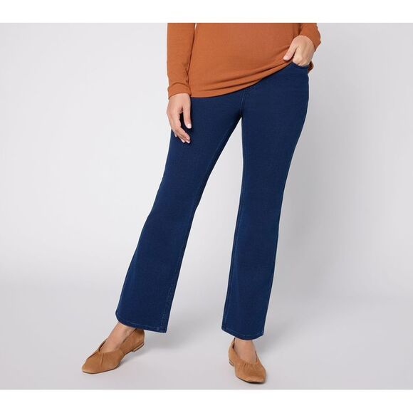 Liberare Pants - Liberare Women's Petite Pants PS Denim & Co. Knit Pull On Boot Leg Blue A709539